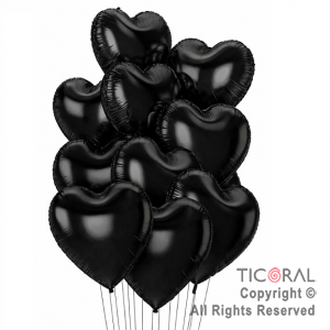 SET DE GLOBOS METALIZADOS CORAZON NEGRO x 10 UNIDADES